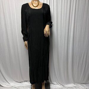 Regine Black Suede Rayon Maxi Dress Womens Sz Medium Long Sleeves Whimsigoth VTG